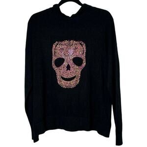 NWT Liv Milano rhinestone Skull Pullover Hoodie Sweater Black Size Medium